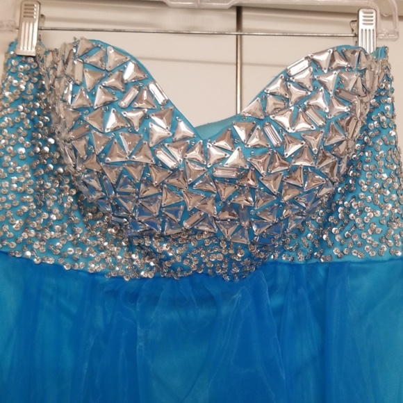 Teal strapless sequined lace up back - Picture 2 of 3